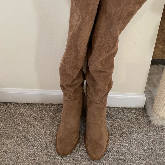 Knee high suede slouchy boots. Color is brown - Picture 1 of 3